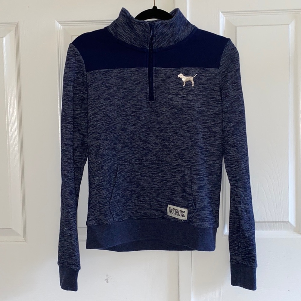 NWOT PINK Navy Blue Quarter Zip Heather Sweater